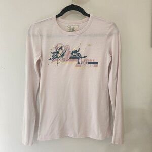 Vintage Y2K Old Navy S Light Pink Long Sleeve Graphic Cotton Tee